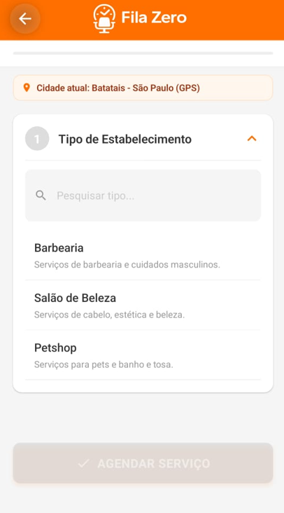 Tela mobile do fluxo de agendamento